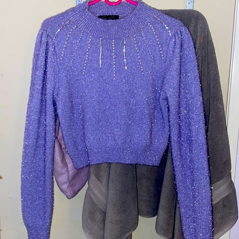 Beautiful purple cropped sweatshirt w/ elegant blings and pearls